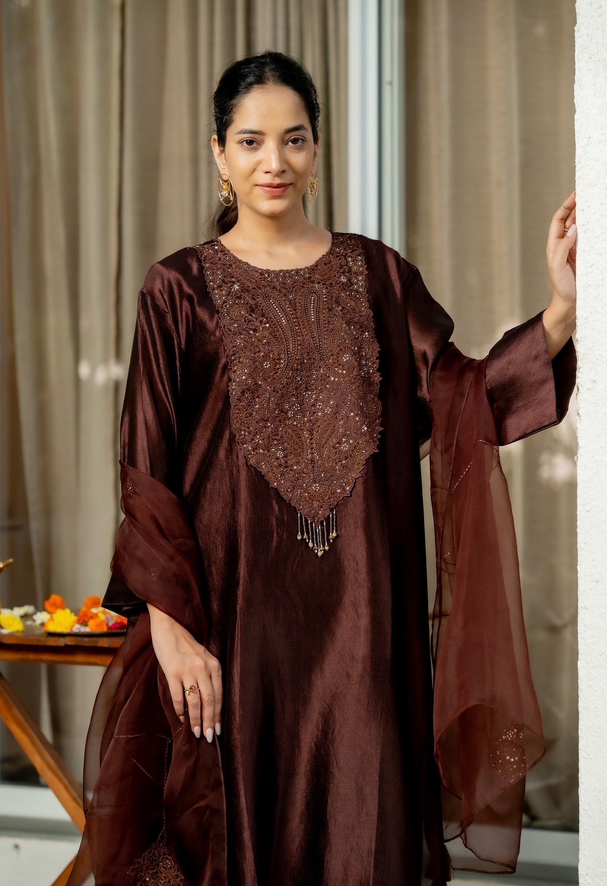 Russet Brown Kora Silk Set