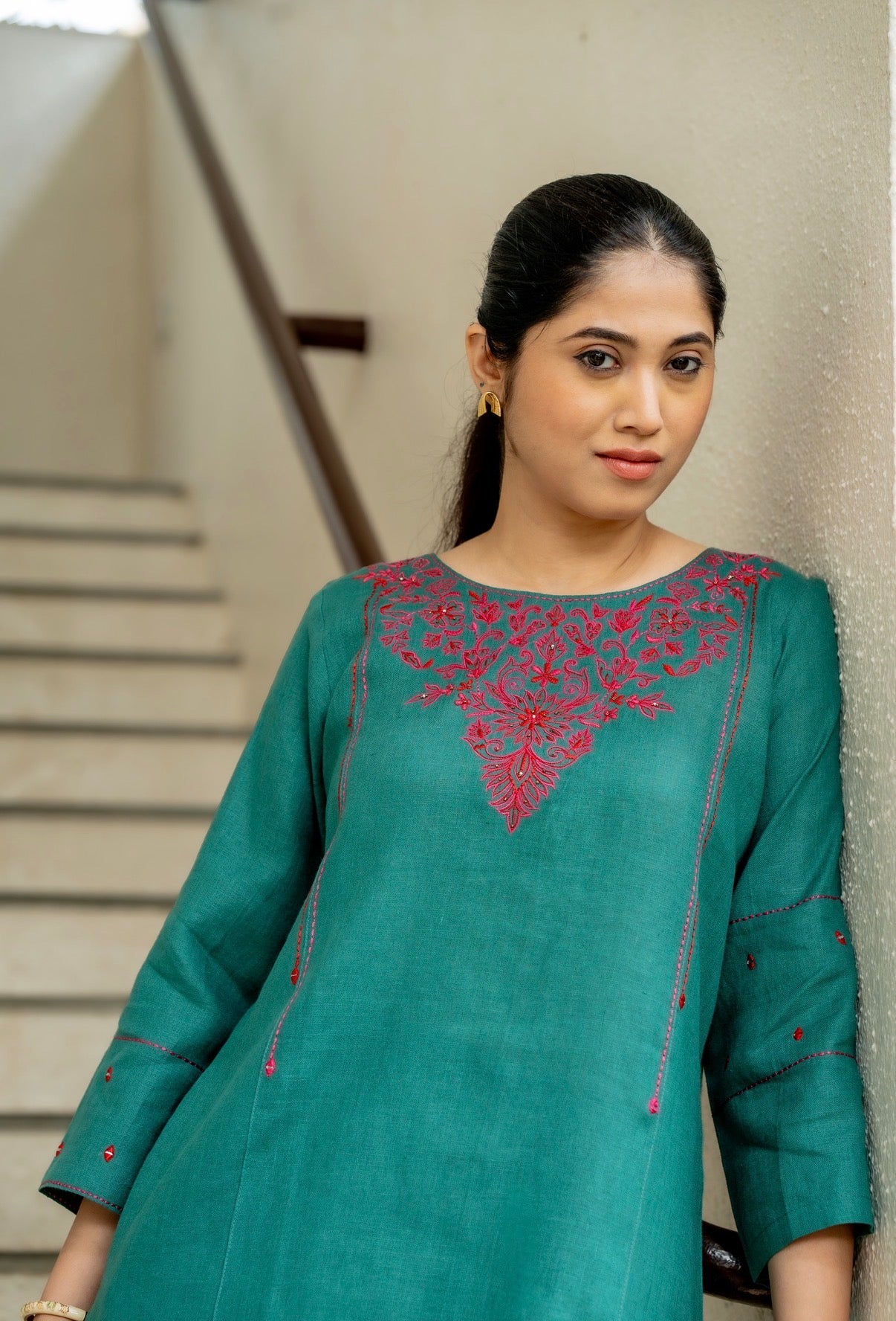 Teal Green Linen Pair