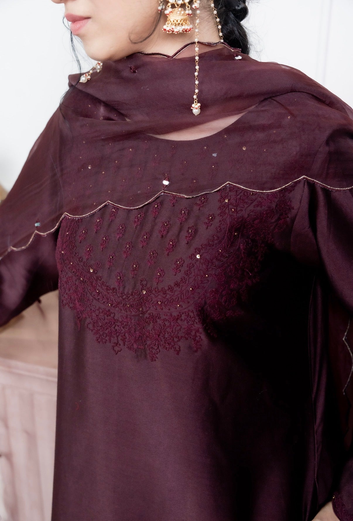 Caramel Brown Chanderi Silk Set