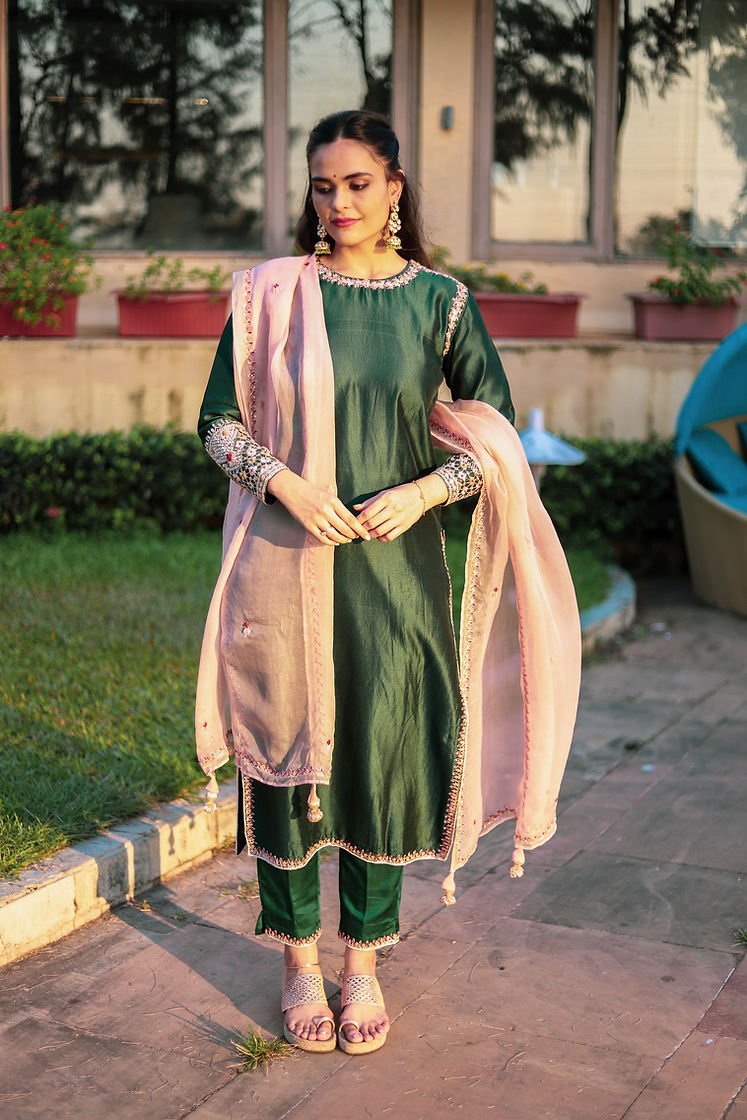 Pine Green silk suit set - Siara Women
