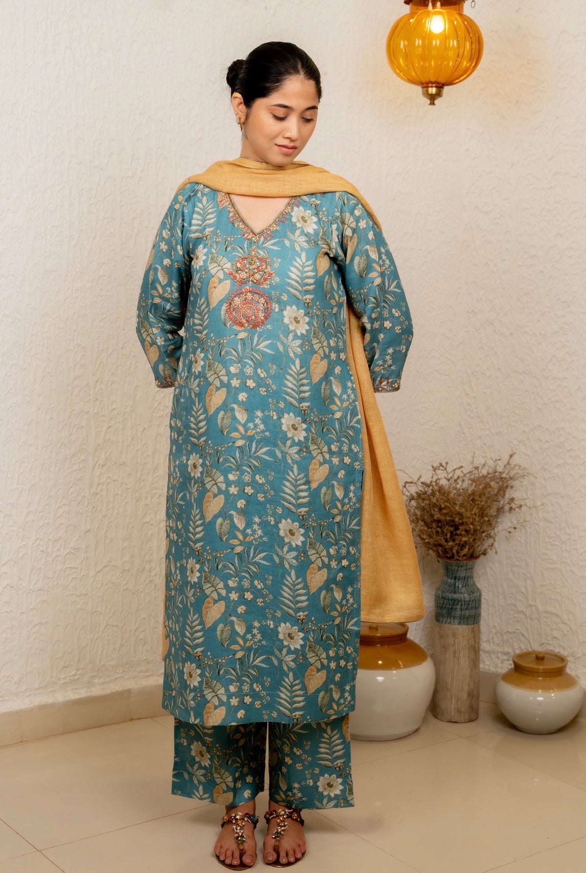 Jade Blue Forest Linen Set