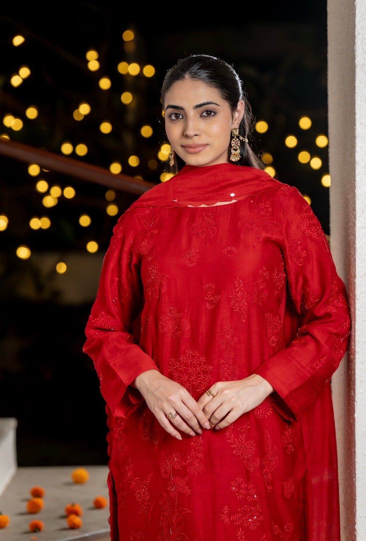 Scarlet Red Chanderi Silk Set
