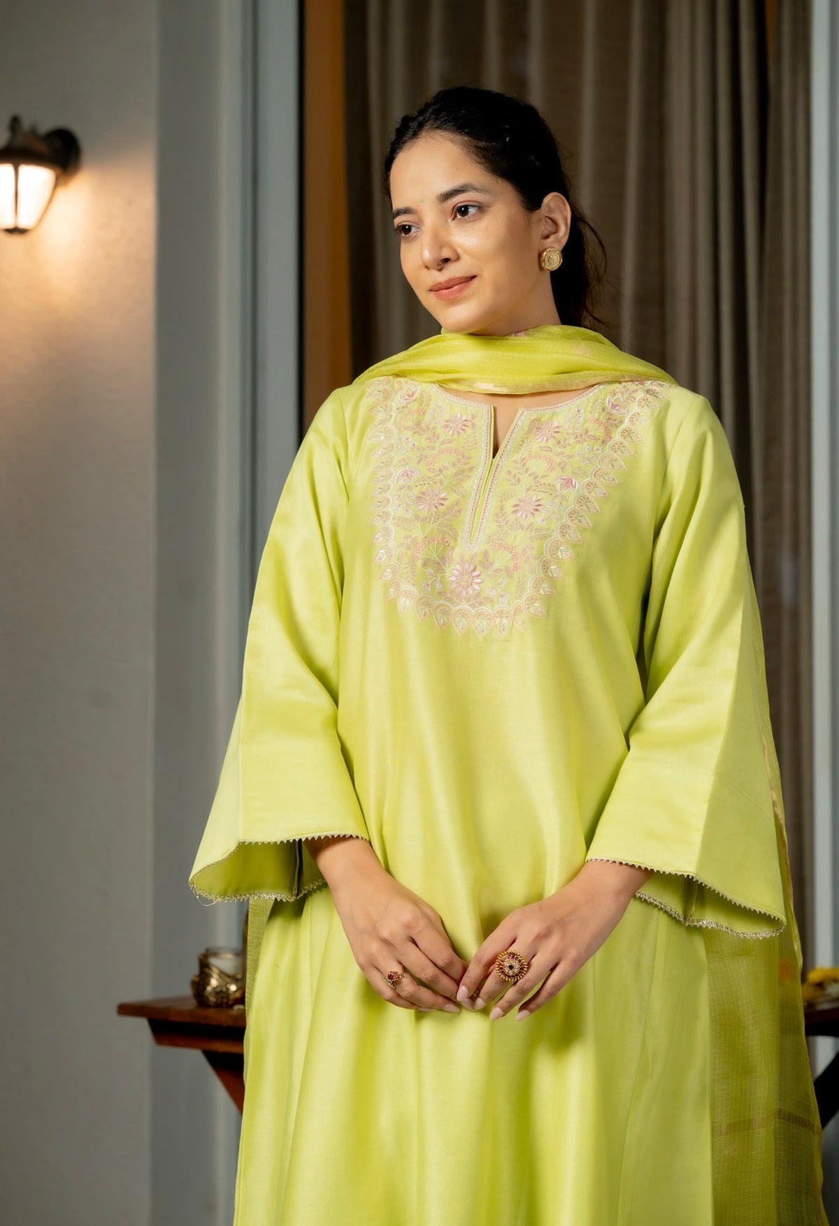 Pear Green Chanderi Silk Set