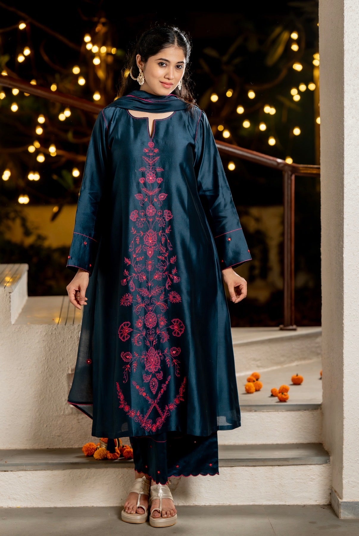 Ocean Blue Chanderi Silk Set