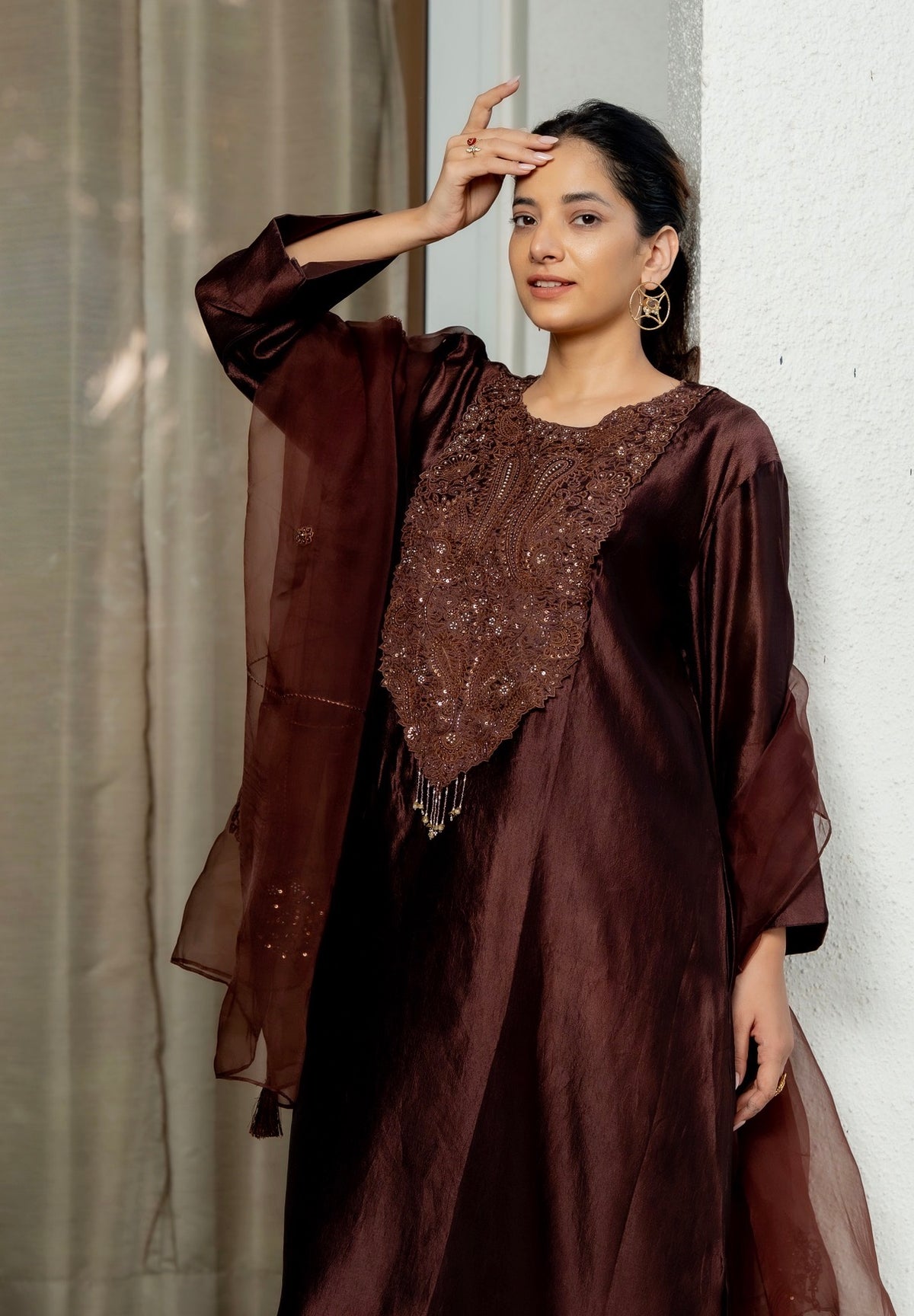 Russet Brown Kora Silk Set