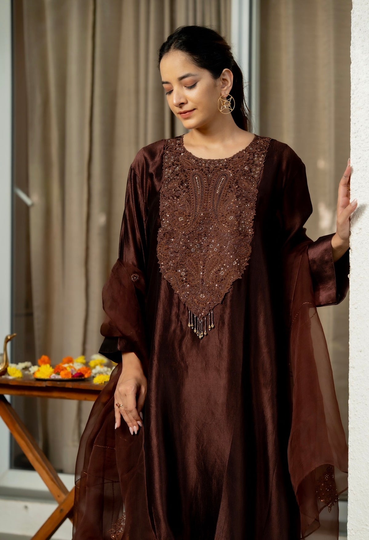 Russet Brown Kora Silk Set