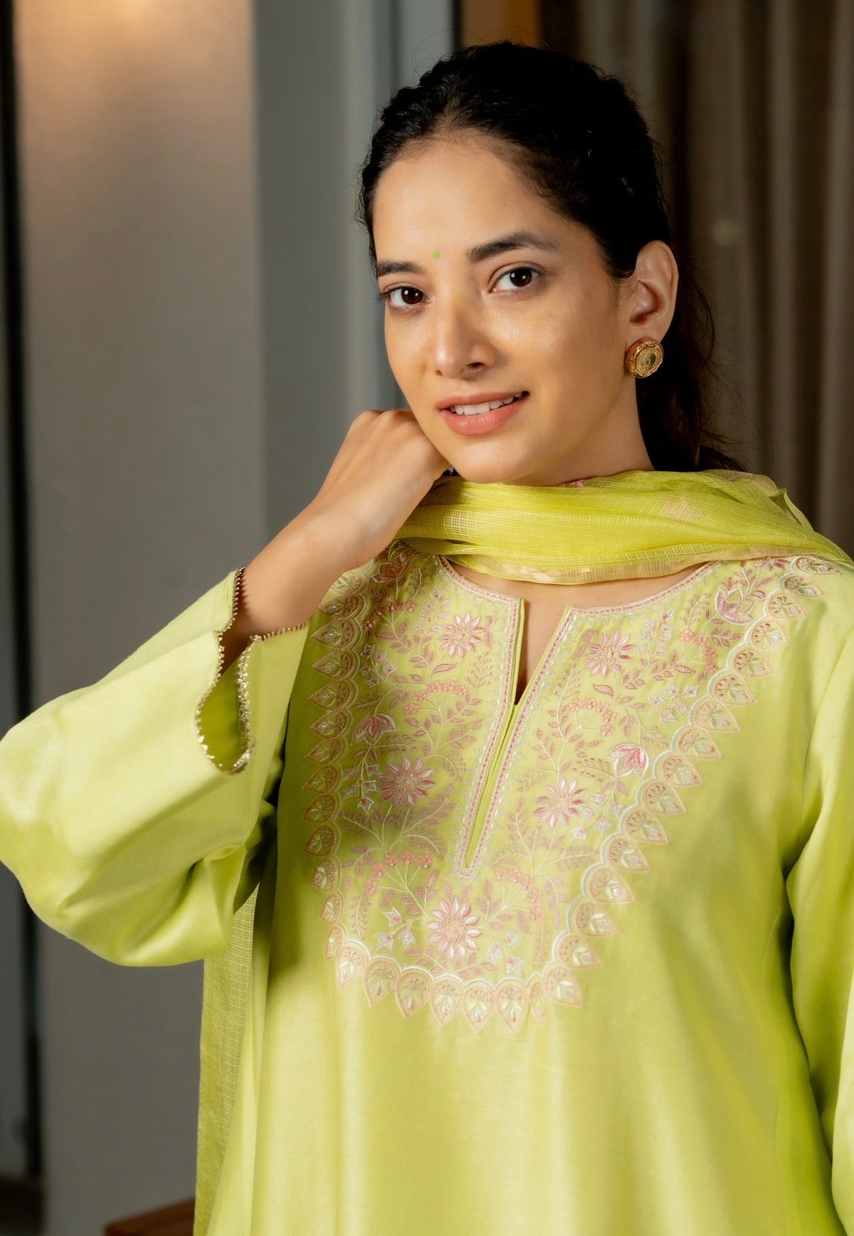 Pear Green Chanderi Silk Set