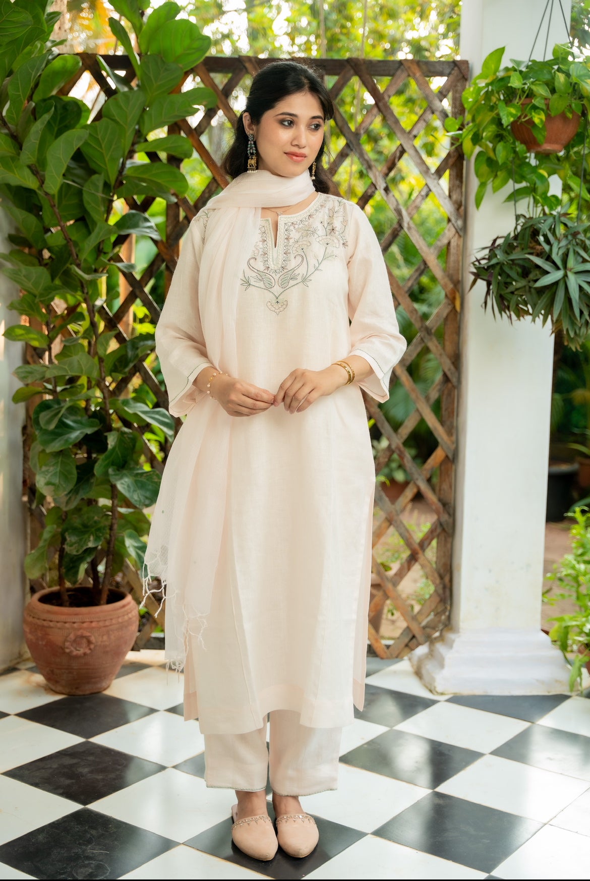 Butter Milk Linen Kurta Set