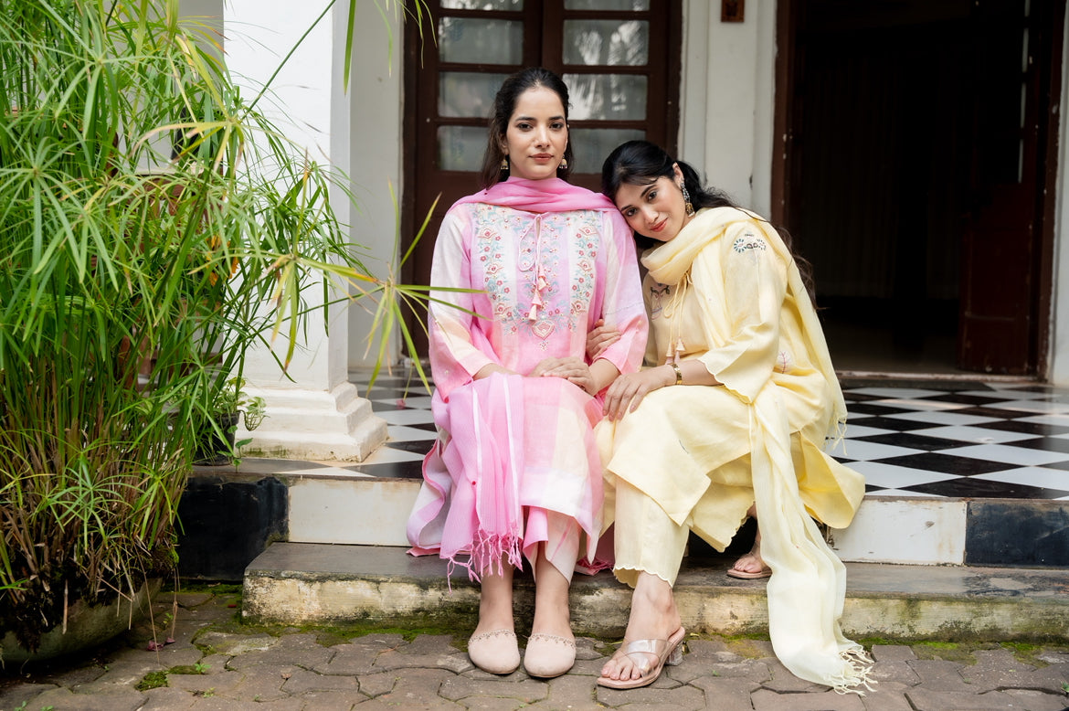Cherry Blossom Linen Kurta Set