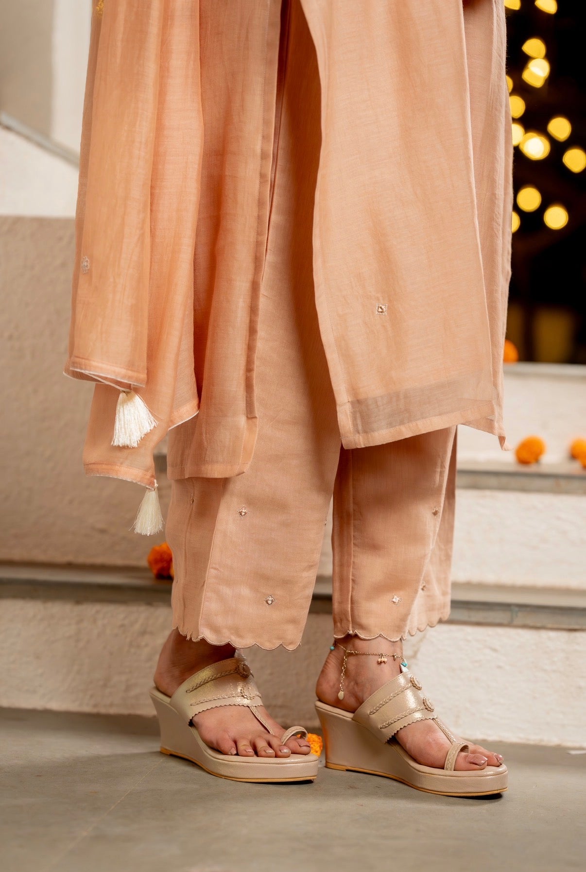 Almond Beige chanderi silk set