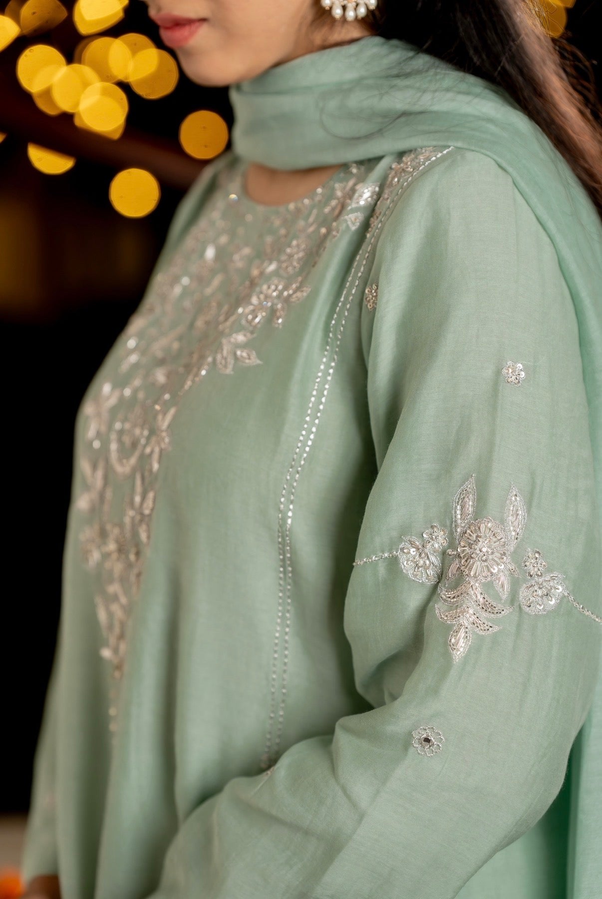 Pale Green Chanderi Silk Set