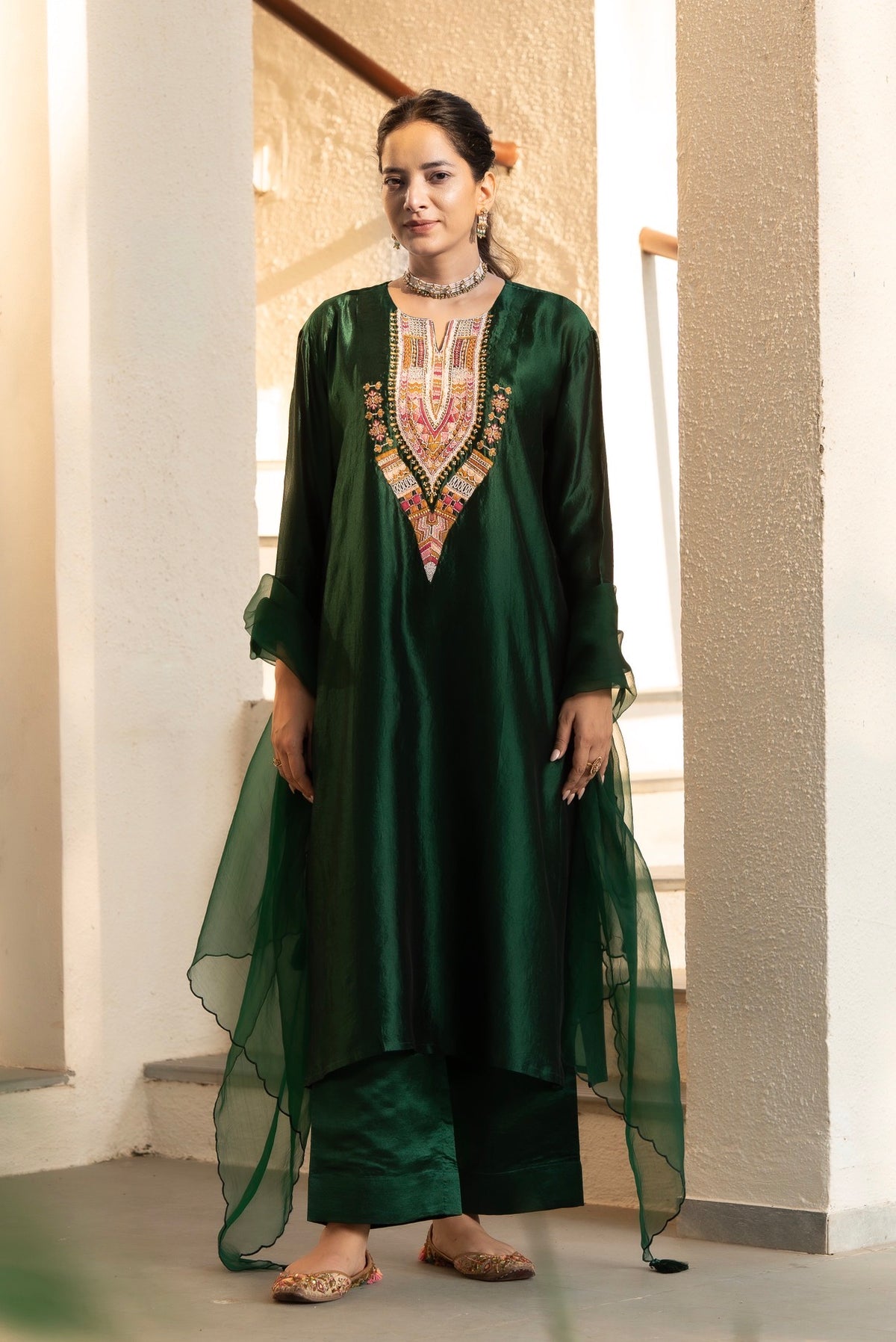 Phthalo Green Kora silk Set