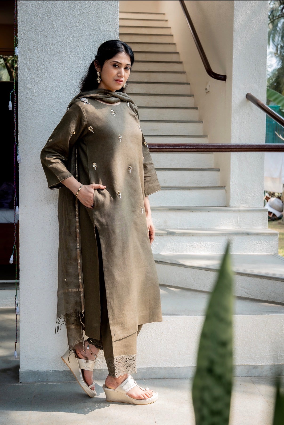 Jade Army Green Linen Set