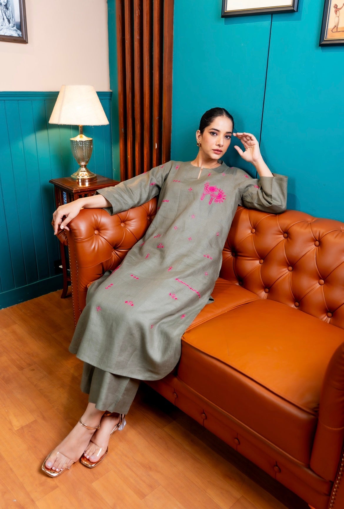 Seaweed Green Linen Pair