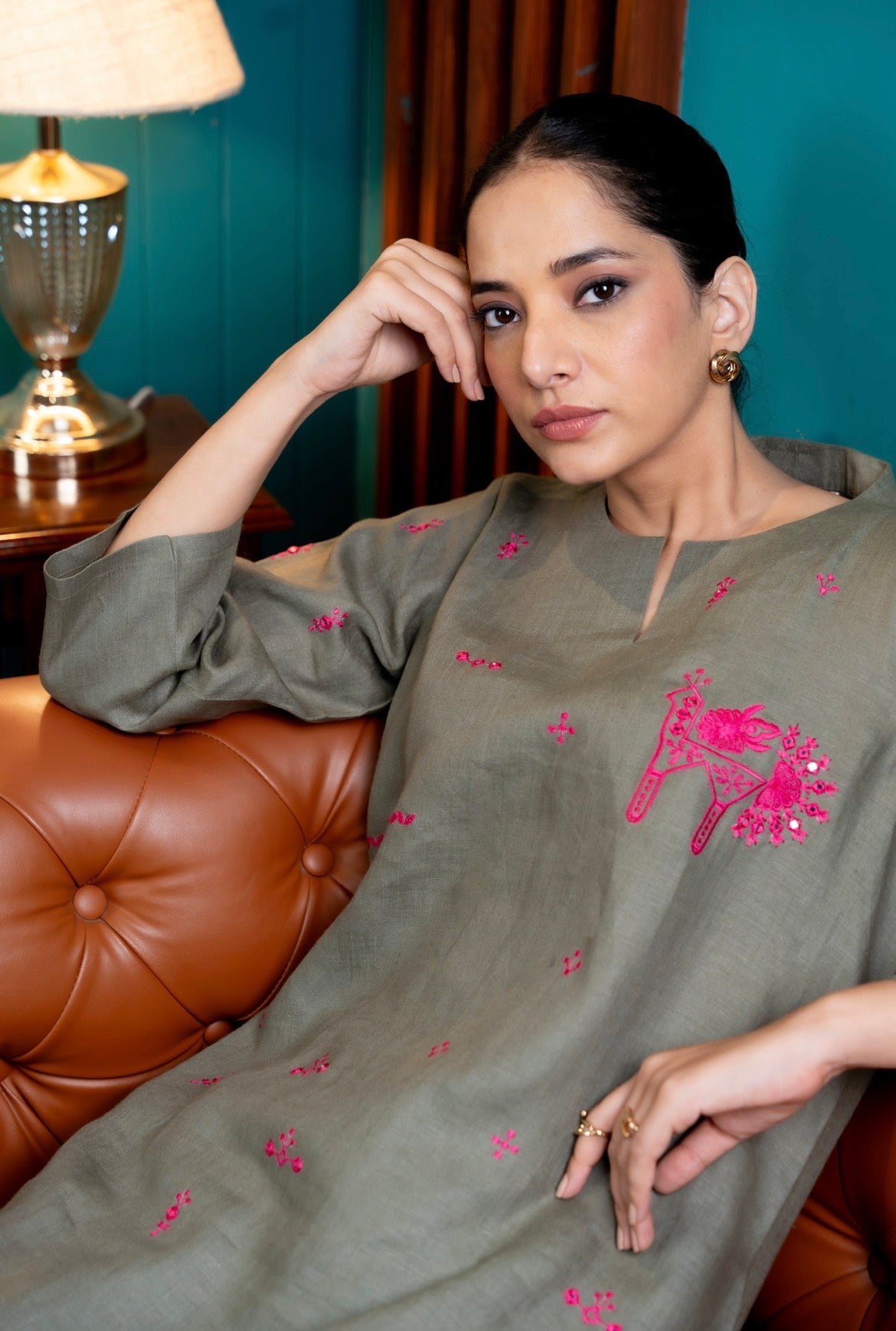 Seaweed Green Linen Pair