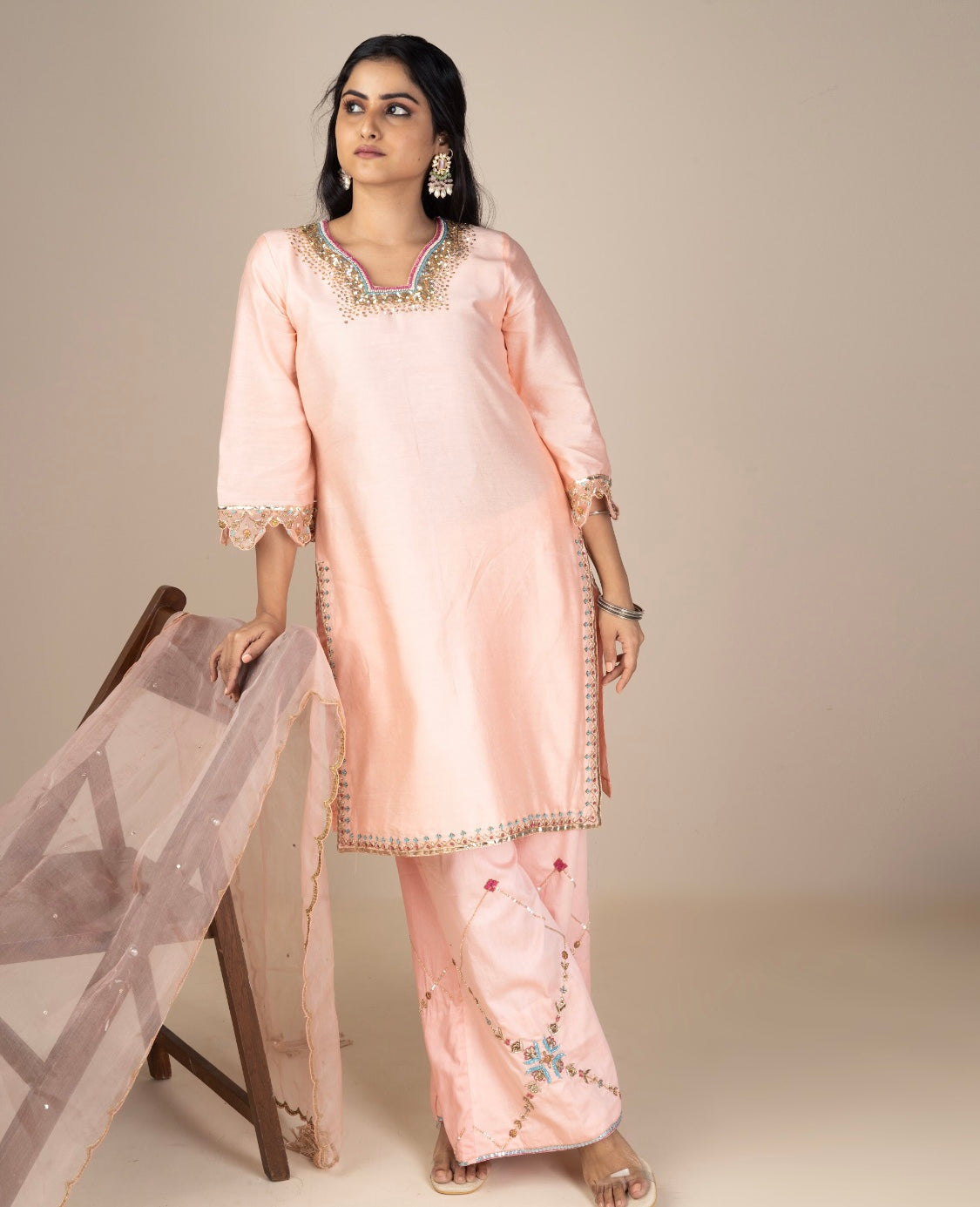 Rose Pink Chanderi silk suit - Siara Women