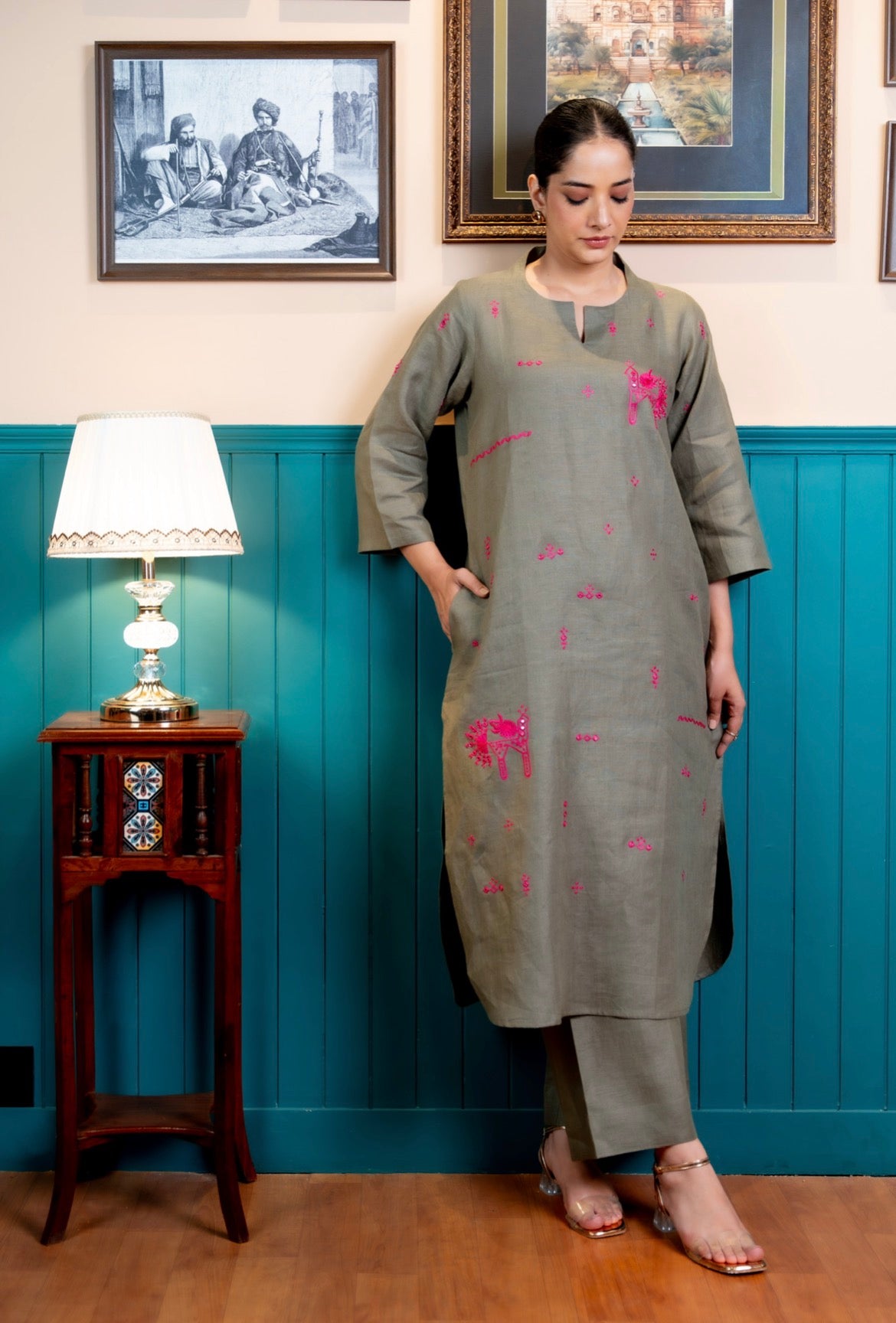 Seaweed Green Linen Pair
