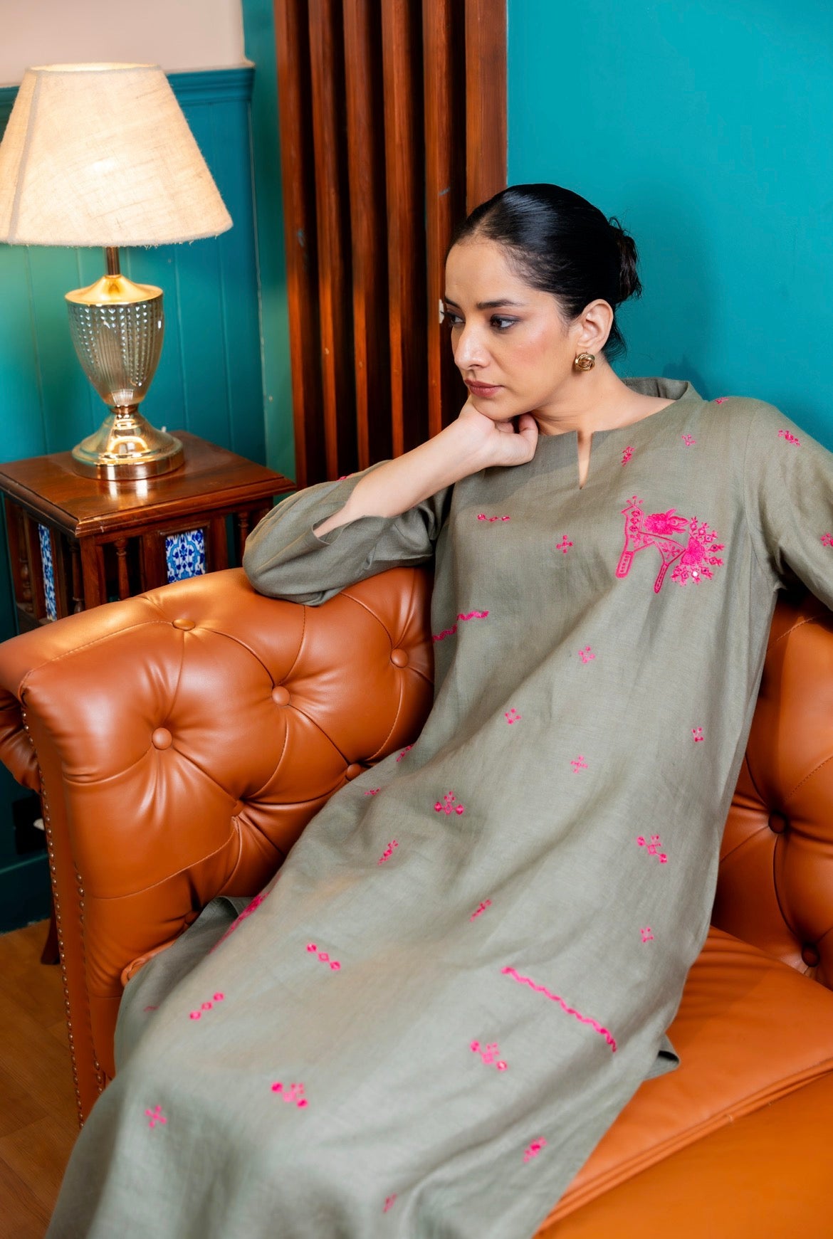 Seaweed Green Linen Pair