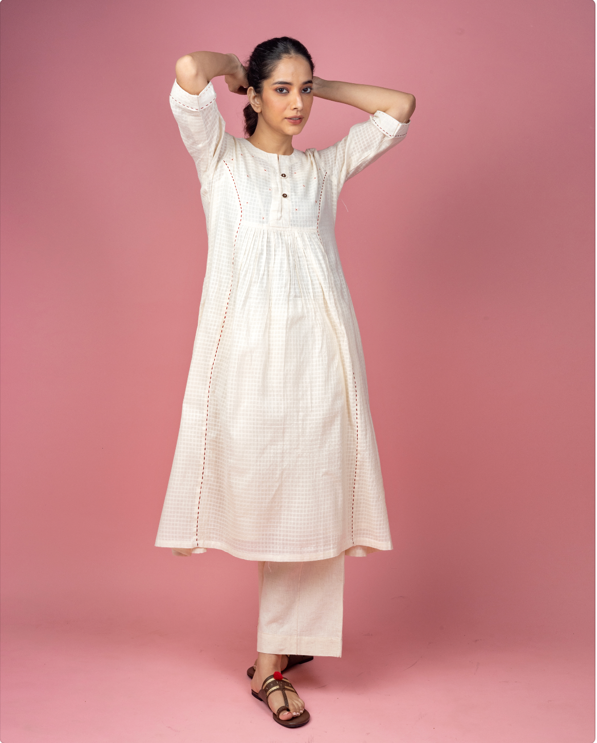 Pale Beige Jacquard Cotton Pair - Siara Women