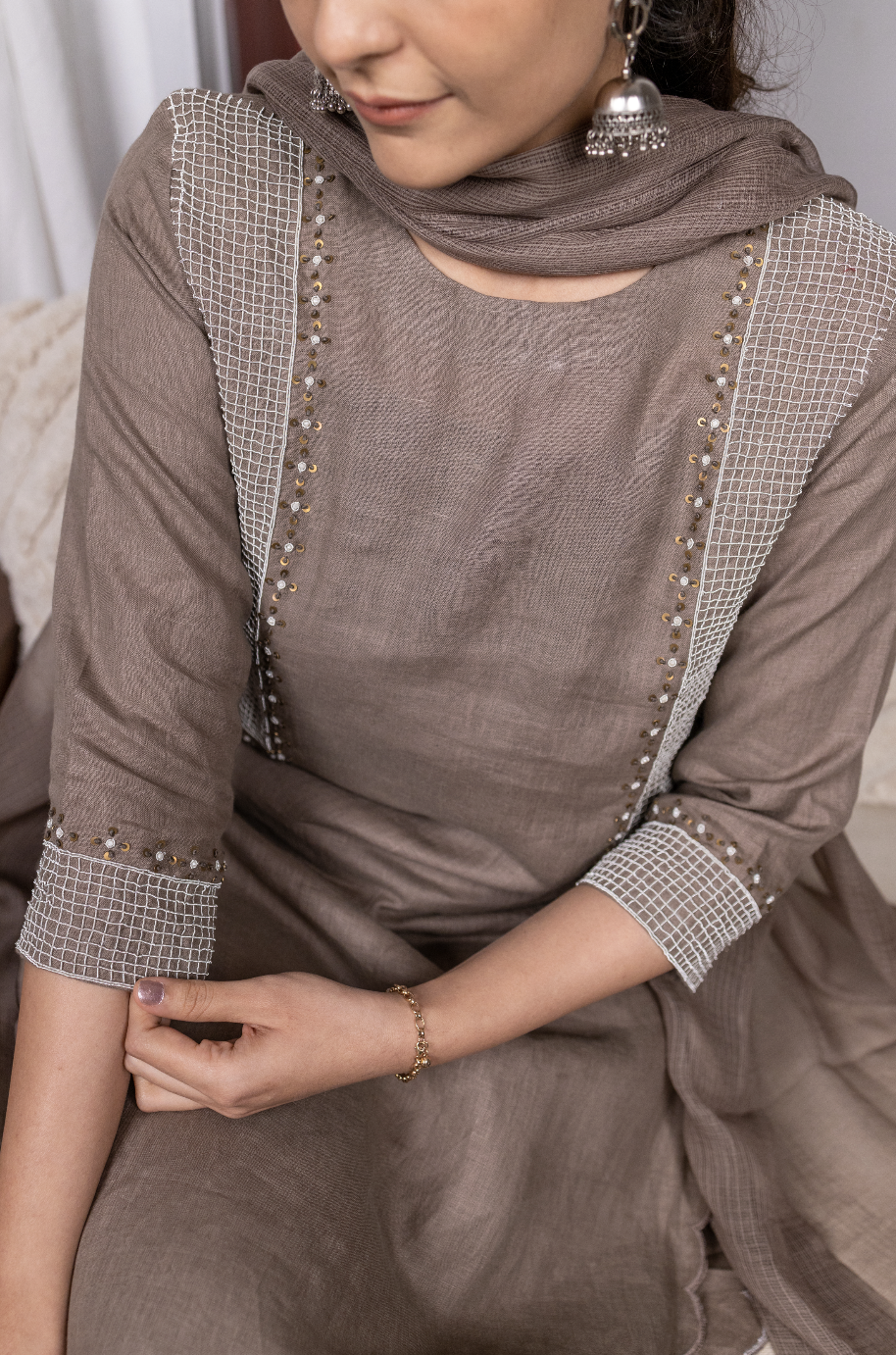 Soft Brown Linen Kurta Set