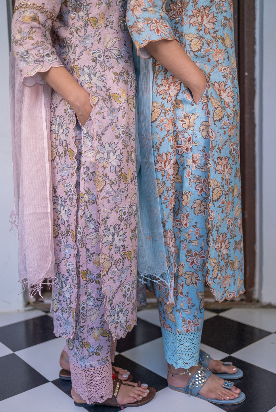 POWDER BLUE FLORAL LINEN SET