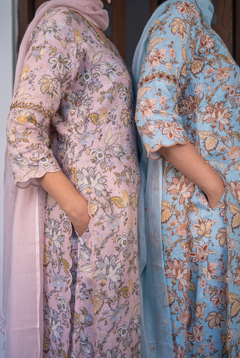 POWDER BLUE FLORAL LINEN SET