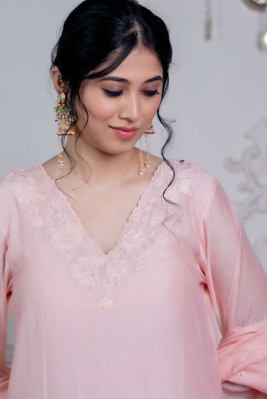 Rose Pink Chanderi Suit Set